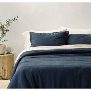 King Heavyweight Linen Blend Comforter and Sham Set Dark Mineral Blue - Casaluna